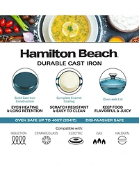 Hamilton Beach Enameled Cast Iron Dutch Oven Gray (3-Quart) | Cream Enamel Coating Dutch Oven Pot with Lid | Cast Iron Dutch Oven with Even Heat Distr
