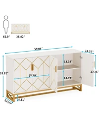 Tribesigns 59" White Gold Buffet Cabinet with Storage Kitchen Sideboard Storage Cabinet
