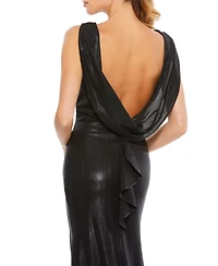 Women's Metallic Cowl Back Column Gown
