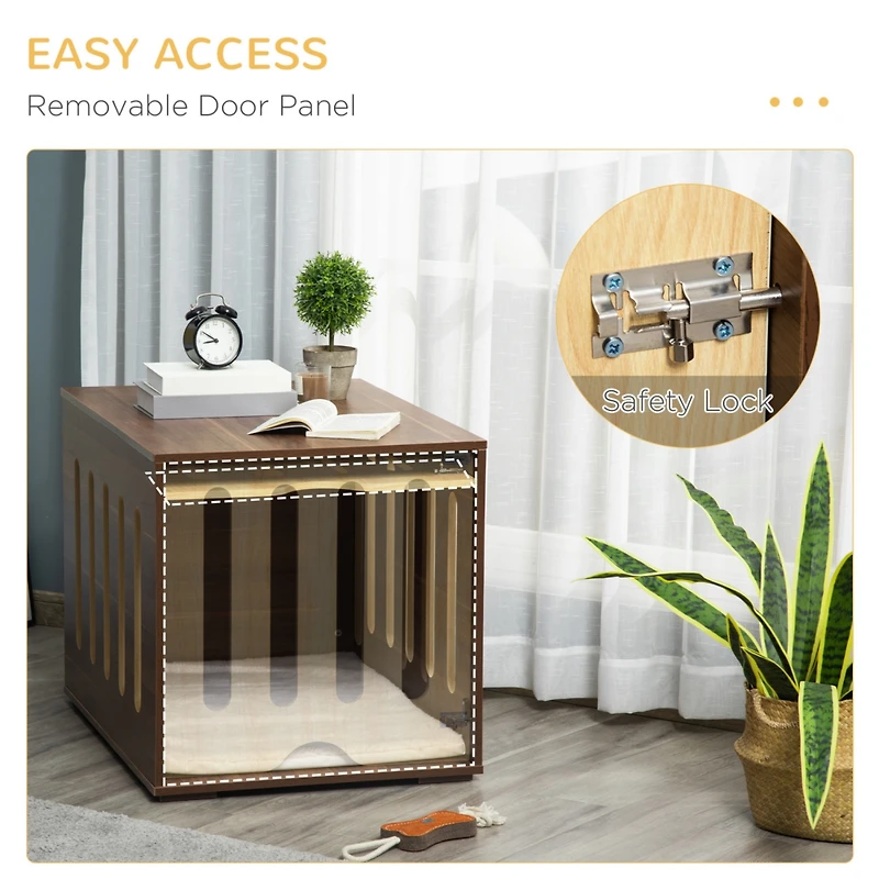 Furniture Style Dog Crate End Table with Removable Door Panel, Dog Crate Bed with Foam Cushion, Safety Lock, Indoor Use, for Small & Medium Dogs, Brow