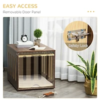 Furniture Style Dog Crate End Table with Removable Door Panel, Dog Crate Bed with Foam Cushion, Safety Lock, Indoor Use, for Small & Medium Dogs, Brow