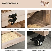Extra Large Wooden Hamster Cage and Habitat Playground with 3 Ladders and 2 Huts, Syrian & Dwarf Hamster Small Animal Cage, Wheels, Pull-out Tray, Nat