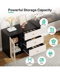 Tribesigns Modern Makeup Vanity, Retractable Large Vanity Desk with 3 Drawers and Cabinet