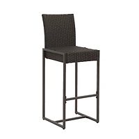 Transitional Outdoor Wicker Barstools With Powder-Coated Iron Frame (Set Of 2)