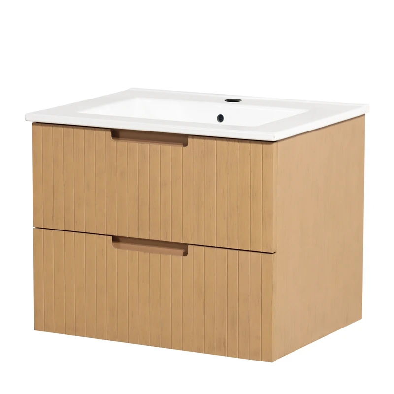 Streamdale Furniture 24 Inch Floating Bathroom Vanity with Ceramic Sink, Modern Bath Storage Cabinet Vanity with Drawers Wall Mounted Combo Set for Ba