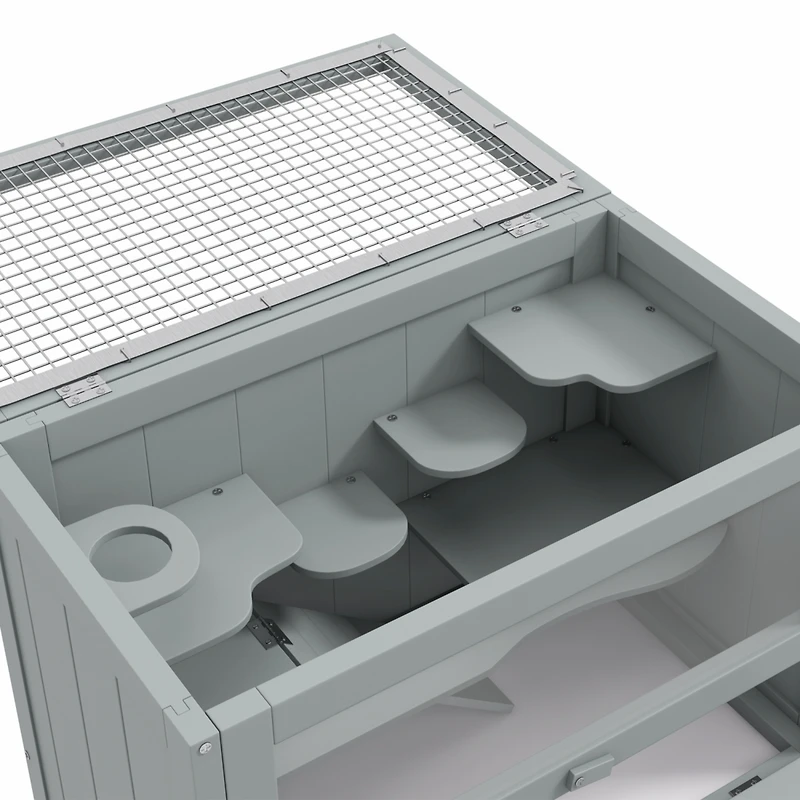 2-Level Hamster Cage Mice and Rat House, Small Animal Habitat for Guinea Pigs, Chinchillas with Openable Top, Front Door, Shelf and Ladder, Gray