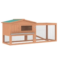 Rabbit Hutch 2-Story Bunny Cage Small Animal House with Slide Out Tray, Detachable Run, for Indoor Outdoor, 61.5" x 23" x 27", Natural