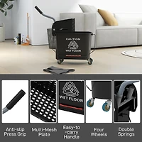 Mop Bucket with Wringer on Wheels for Floor Cleaning, 21 Quart, Separate Dirty and Clean Water, Black