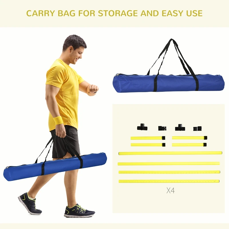 4 Piece Dog Agility Training Equipment for Dog Agility Course with Adjustable Height Jump Bars, Included Carry Bag, & Displacing Top Bar, Yellow