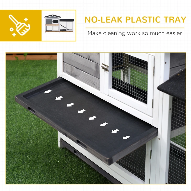 62" Rabbit Hutch, Wooden Bunny Hutch, Guinea Pig Cage, Small Animal Enclosure with Run Area, Removable Tray, Asphalt Roof, Lockable Doors and Ram