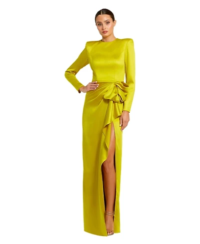 Mac Duggal Women's Long Sleeve Structured Bow Draped Gown