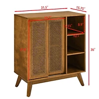 Streamdale Mid-Century Rattan Sideboard Cabinet with Shelf
