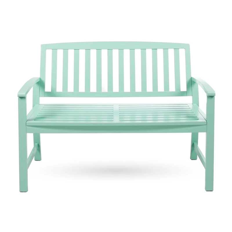 Farmhouse-Style Acacia Wood Bench In Light Mint