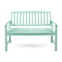 Farmhouse-Style Acacia Wood Bench In Light Mint