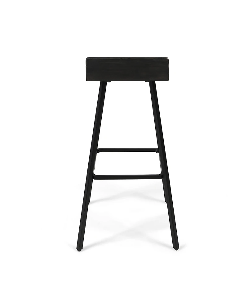 Bidwell Acacia Wood And Iron Bar Stools With Footrests