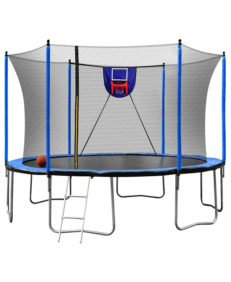 Streamdale Furniture 15FT Trampoline with Basketball Hoop Inflator and Ladder, 6pcs extra safety net pole sleeves- Blue