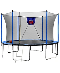 Streamdale Furniture 15FT Trampoline with Basketball Hoop Inflator and Ladder, 6pcs extra safety net pole sleeves- Blue