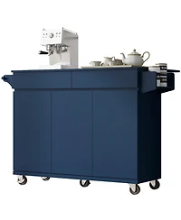 Streamdale Navy Blue Kitchen Island Cart with Drop Leaf, Spice Rack & Shelves