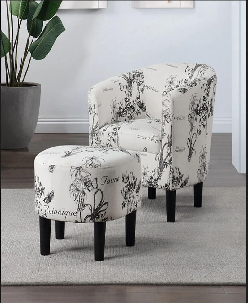 Convenience Concepts 26.25" Print Canvas Churchill Accent Chair with Ottoman
