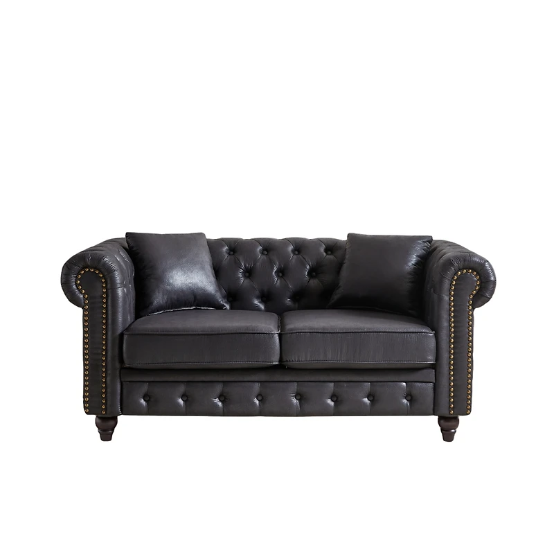 Streamdale Contemporary Chesterfield Sofa with Buttons, 2 Pillows, and Nail Arms
