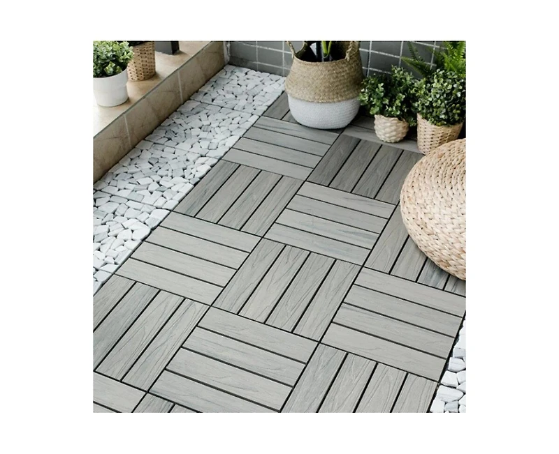 Streamdale Furniture Interlocking Wpc Patio Tiles, 11-Pack, Skygrey