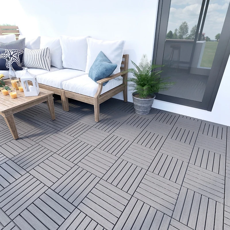 Streamdale 10-Pc Acacia Interlocking Deck Tiles (12" x 12")