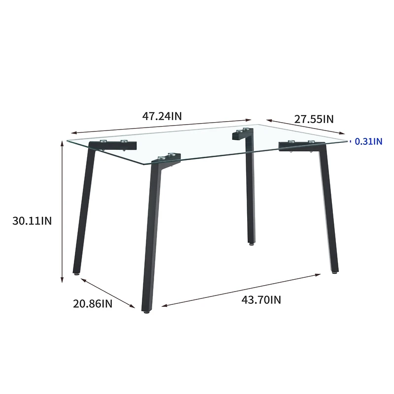 Streamdale Furniture Sleek Glass Dining Table for 4 with Durable Metal and Wood Legs