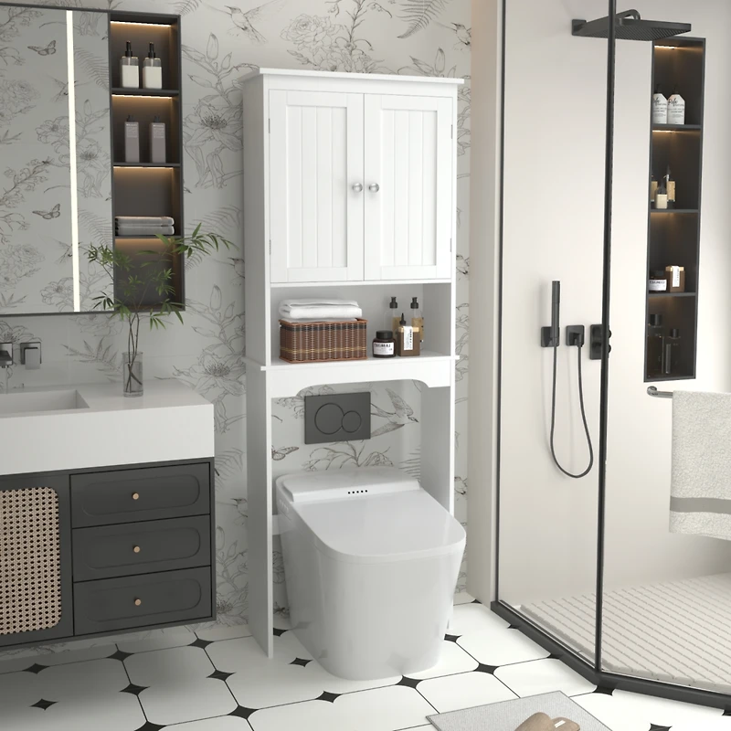 Over The Toilet Storage Cabinet, Bathroom Shelf Over Toilet, Bathroom Storage Cabinet Organizer, Wood Bathroom Space Saver, White