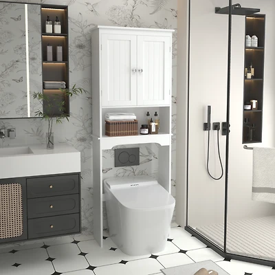 Over The Toilet Storage Cabinet, Bathroom Shelf Over Toilet, Bathroom Storage Cabinet Organizer, Wood Bathroom Space Saver, White