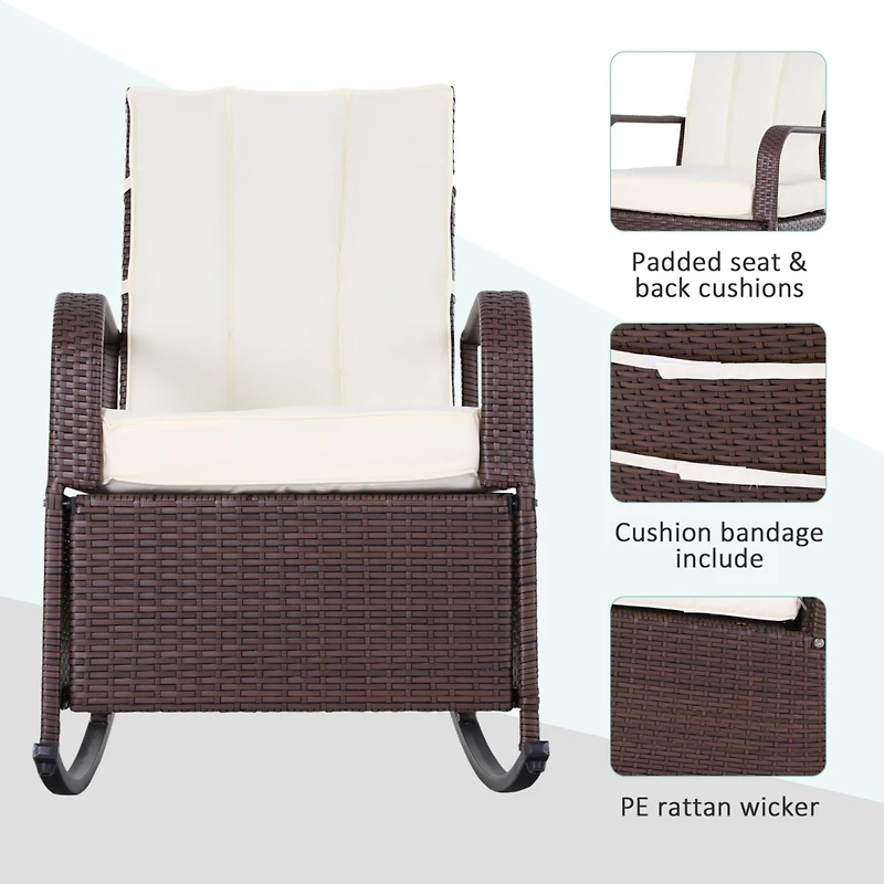 Streamdale Furniture Wicker Outdoor Rocking Chair, Patio Recliner with Adjustment Backrest, Pe Rattan Lounge Chair with Adjustable Footrest and Cushio
