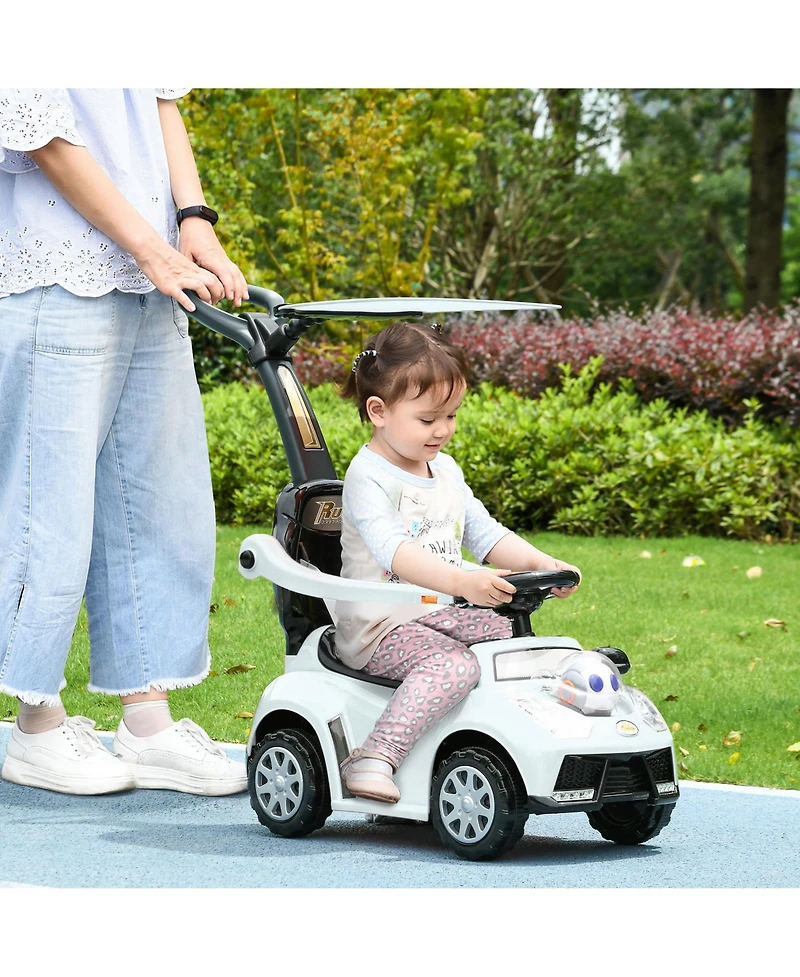 Push Car for Kids 1-3 Years, 3 in 1 Ride on Sliding Car, Foot to Floor Baby Push Car with Removable Handle, Music, Horn, Canopy, Safety Guardrail for