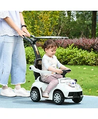 Push Car for Kids 1-3 Years, 3 in 1 Ride on Sliding Car, Foot to Floor Baby Push Car with Removable Handle, Music, Horn, Canopy, Safety Guardrail for