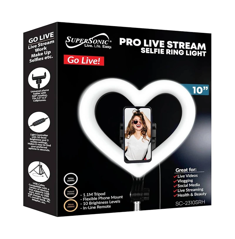 Supersonic 10" Heart Shaped Selfie Ring Light