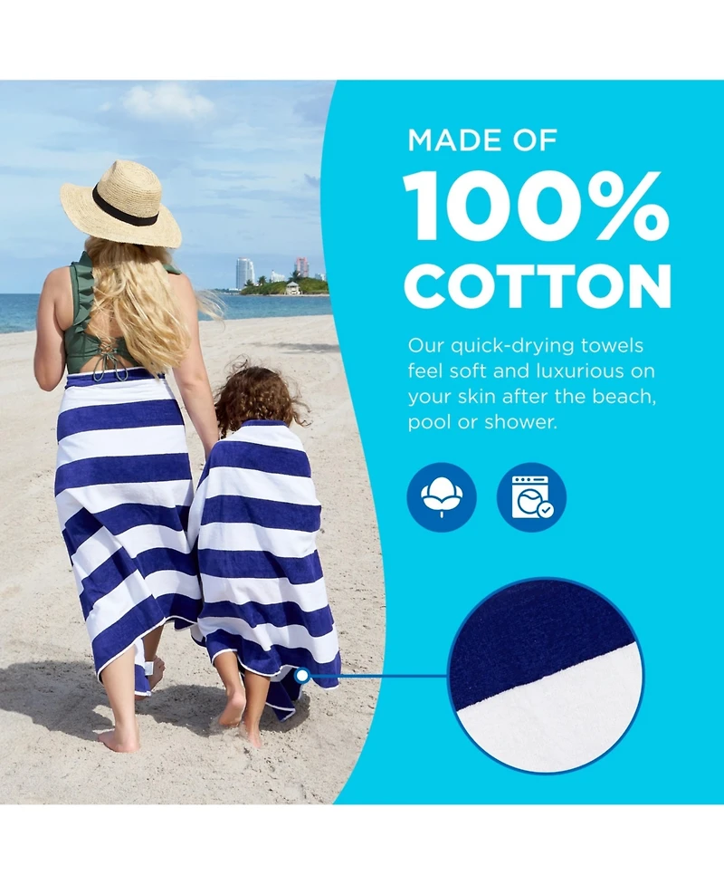 Ben Kaufman Striped Towel - Absorbent, 100% Cotton Towels - Oversized Towels for Beach Essentials - Quick-Dry Swimming Towels