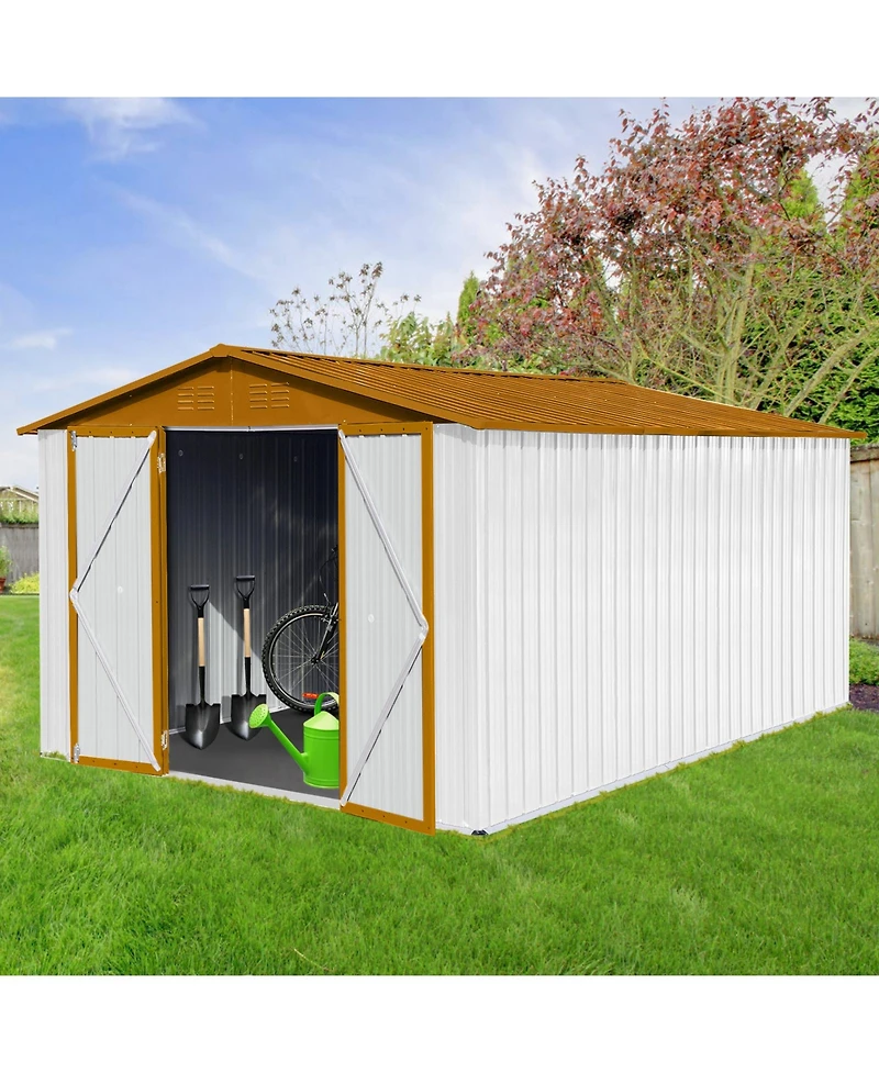 Streamdale Metal garden sheds 10ftx12ft outdoor storage sheds White+Yellow