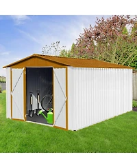 Streamdale Metal garden sheds 10ftx12ft outdoor storage sheds White+Yellow