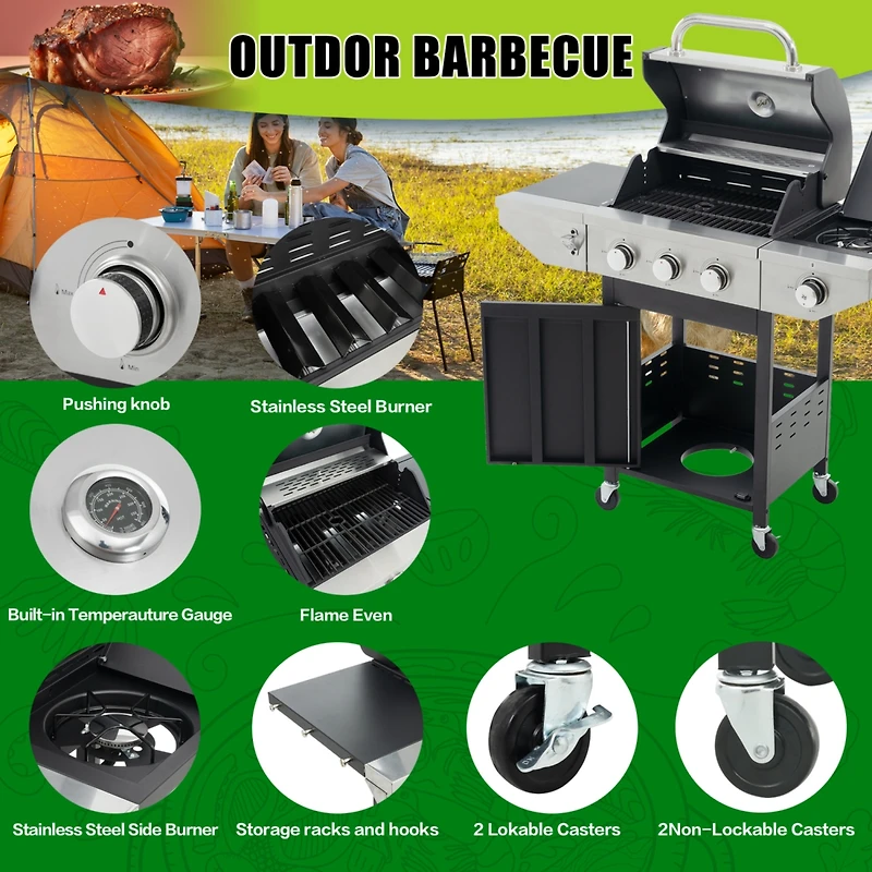 Streamdale 3-Burner Propane Gas Grill with Side Burner