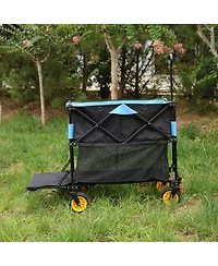 Streamdale Folding Wagon Cart for Garden, Shopping, Beach (Black+Blue