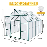 Streamdale 8x10FT Polycarbonate Greenhouse w/ Raised Base