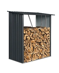 3ft x 5ft Outdoor Meta Firewood Rack, Open Wood Shed For Firewood, Pellet, or Lumber Storage, Black