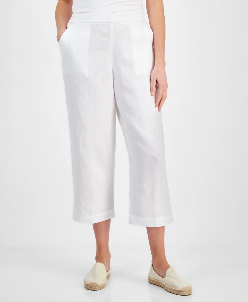 Charter Club Women's 100% Linen Solid Cropped Pull-On Pants, Created for Macy's