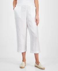 Charter Club Women's 100% Linen Solid Cropped Pull-On Pants, Created for Macy's