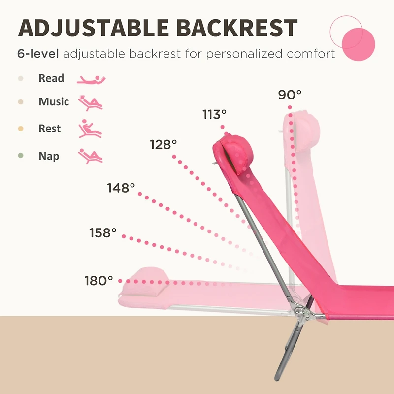 2 Piece Folding Chaise Lounge Chairs, Pool Sun Tanning Chairs, Outdoor Lounge Chairs with 6-Position Reclining Back, Breathable Mesh Seat, Headrest fo