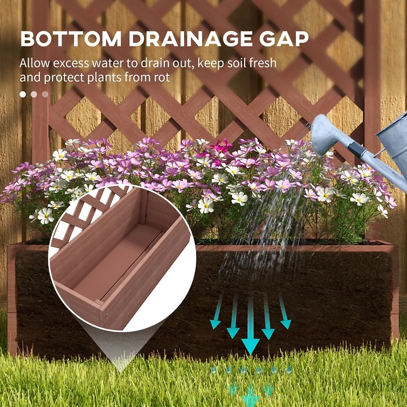 Raised Garden Bed with Trellis Lattice, Wood Planter Box with Self Draining Gap, Freestanding Trellis Planter for Climbing Plants, Vines, Flowers, 29.