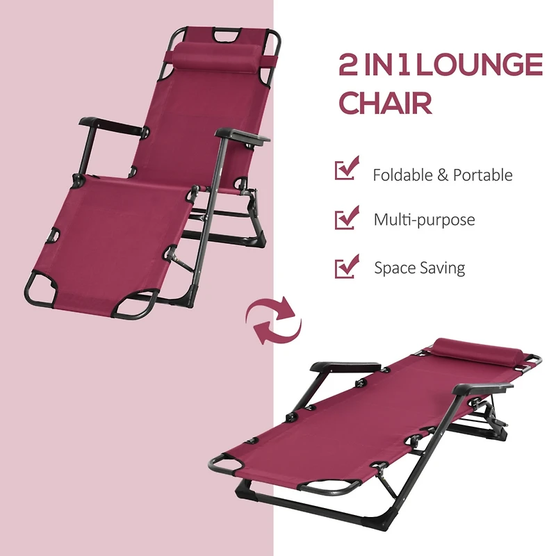 Streamdale Furniture Folding Chaise Lounge Chair for Outside, 2-in-1 Tanning Chair with Pillow & Pocket, Adjustable Pool Chair for Beach, Patio, Lawn,