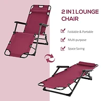 Streamdale Furniture Folding Chaise Lounge Chair for Outside, 2-in-1 Tanning Chair with Pillow & Pocket, Adjustable Pool Chair for Beach, Patio, Lawn,