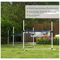 3 Piece Dog Agility Training Equipment Set, Dog Agility Set with Adjustable Height Hurdles, Spray Water Tube, Whistle, Carry Bag, White