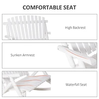 Outdoor Wooden Rocking Chair, Double-Person Rustic Adirondack Rocker with Slatted Seat, High Backrest, Armrests for Patio, Garden and Porch, White