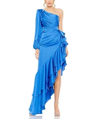 Mac Duggal Women's One Sleeve Cut Out Asymmetrical Ruffled Gown