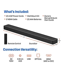 Westinghouse 3.1.2 Channel All-in-One Soundbar with Dolby Atmos and Dolby Digital Plus, Built-in Subwoofer and Dolby Atmos Height Speakers, Bluetooth